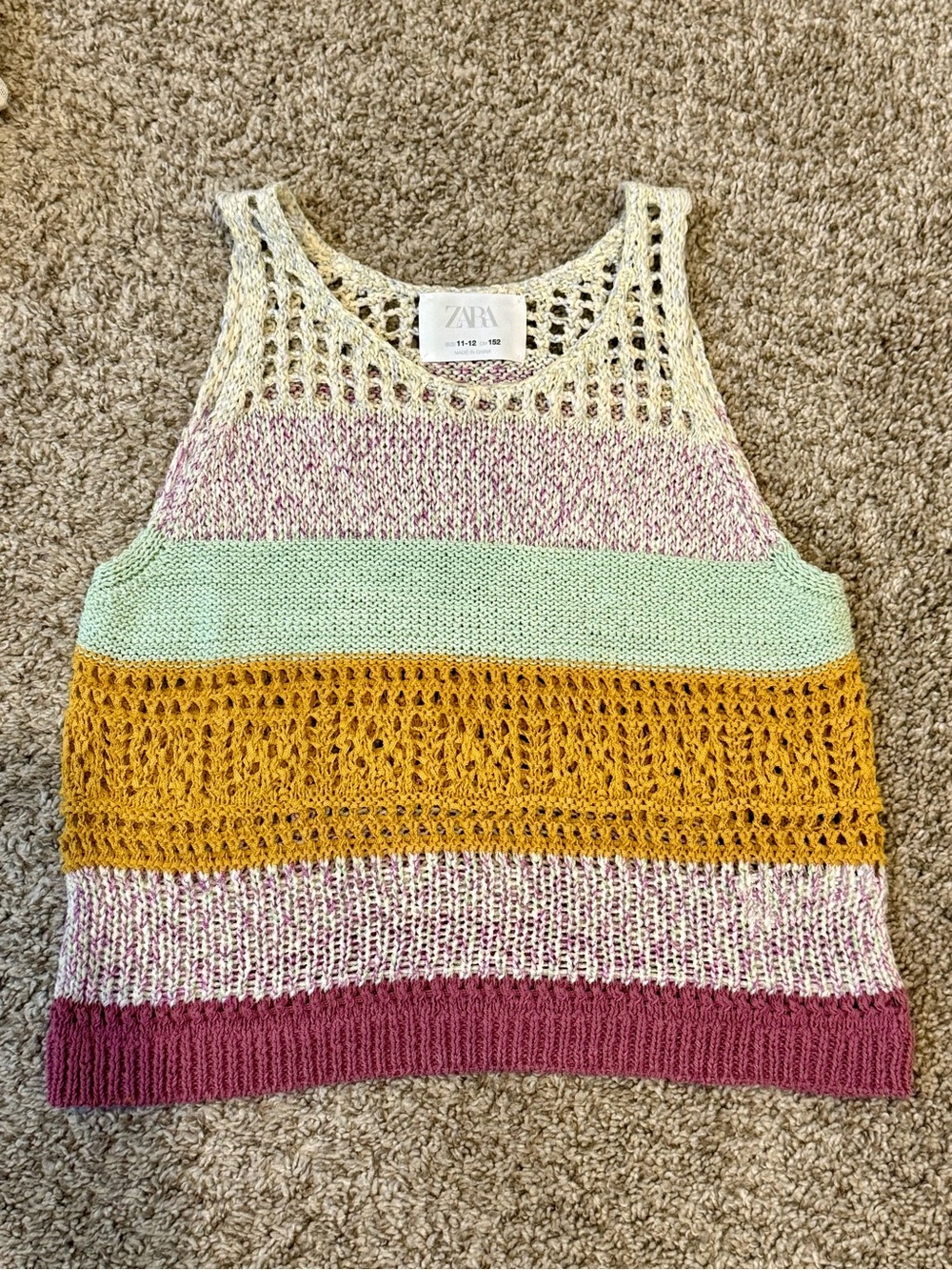 ZARA Striped Knit Sleeveless Tank in Mint, Mustard & Mauve Girls 11-12